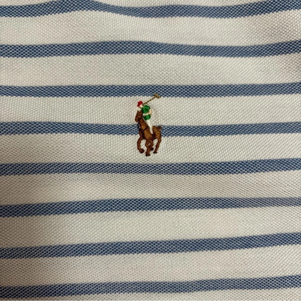 Ralph Lauren White‎ and Blue Striped Cotton Polo Shirt Size XXL